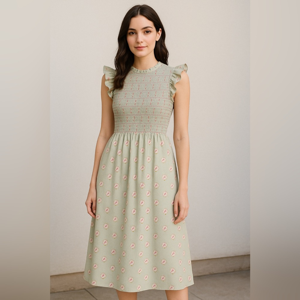 Smockingbird Block Print Floral Dress